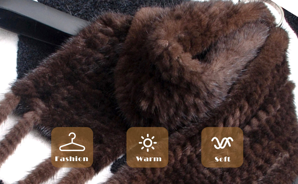 Womens Knitted Mink Fur Scarf For Winter Warm Shawl Scarves Fur Story FS050303