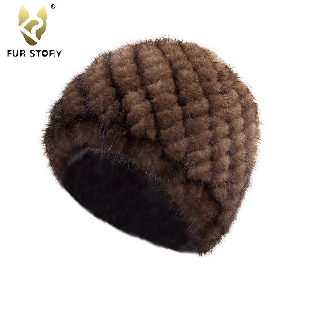 Womens Hats Winter Knitted Real Mink Fur Cap Women Fur Hat Winter Hat Headgear Ears Warmer Headdress Mink Women Hat Womens Hats & Caps Fur Story FS13603