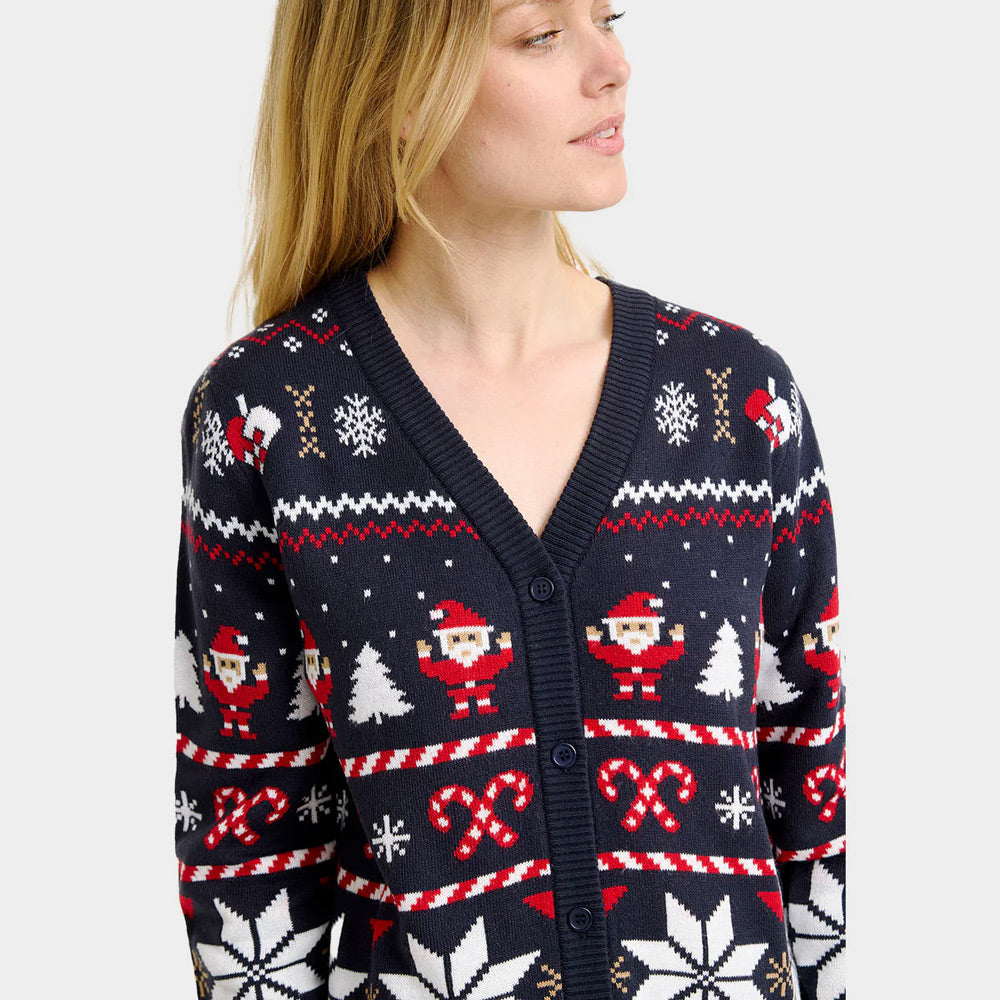 Womens Blue Cardigan Ugly Christmas Sweater with Polar Stars