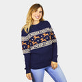 Womens Classy Blue Organic Cotton Ugly Christmas Sweater with Reindeer