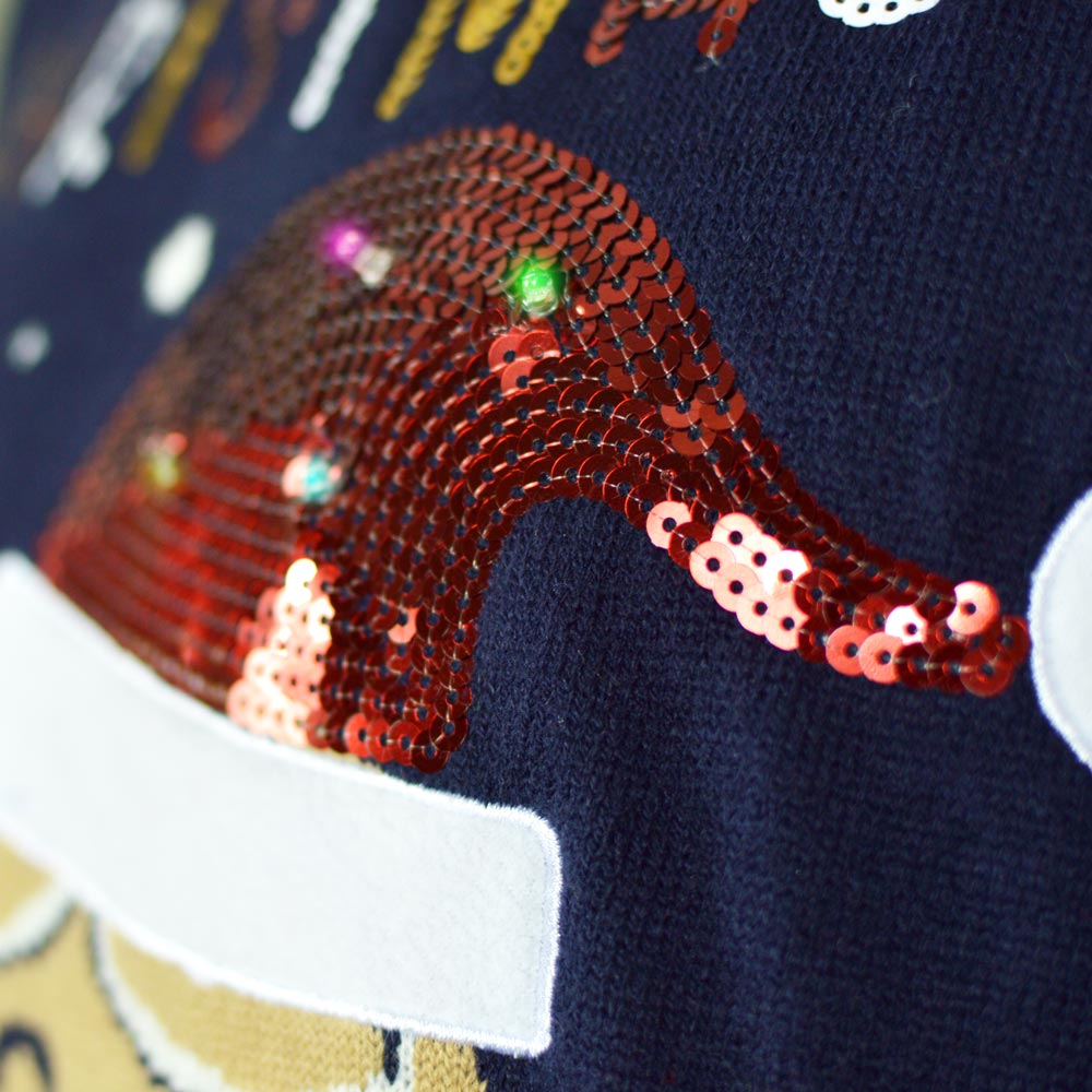Womens Blue LED light-up Ugly Christmas Sweater with Ginger Cookie