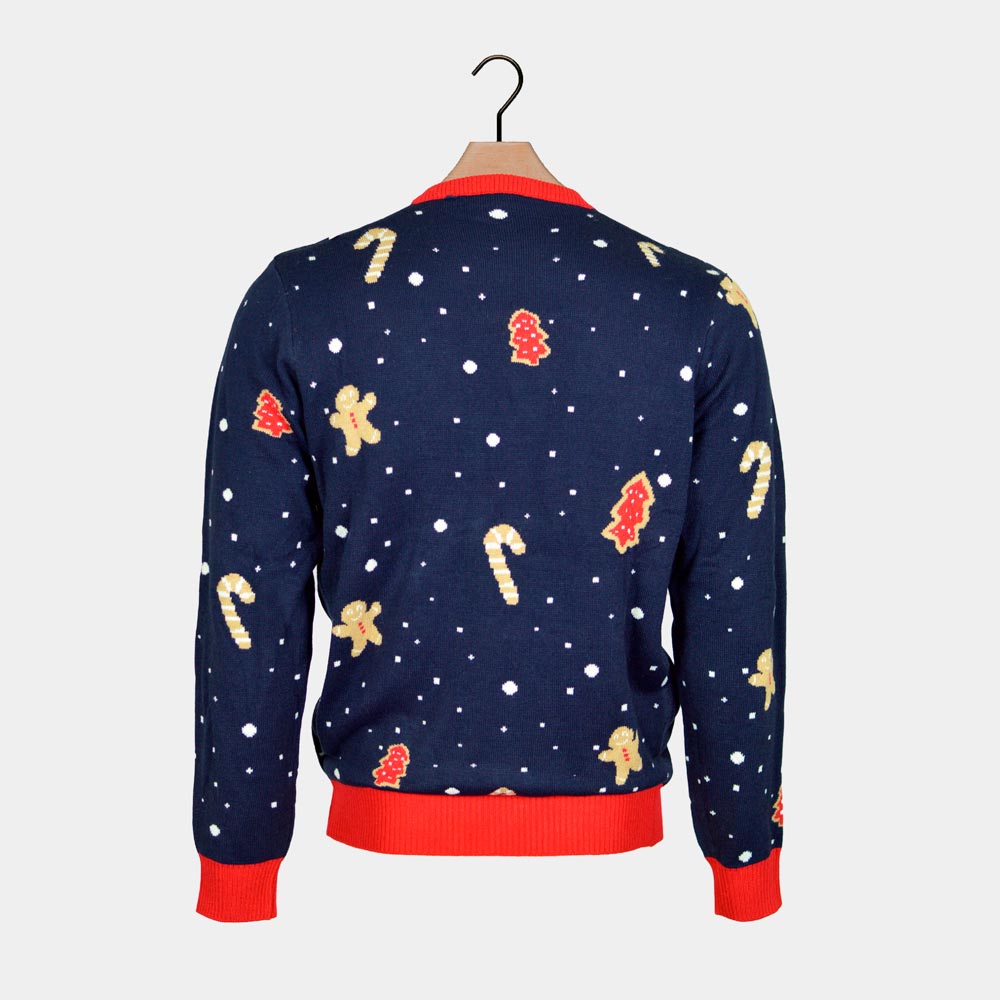 Womens Blue LED light-up Ugly Christmas Sweater with Ginger Cookie