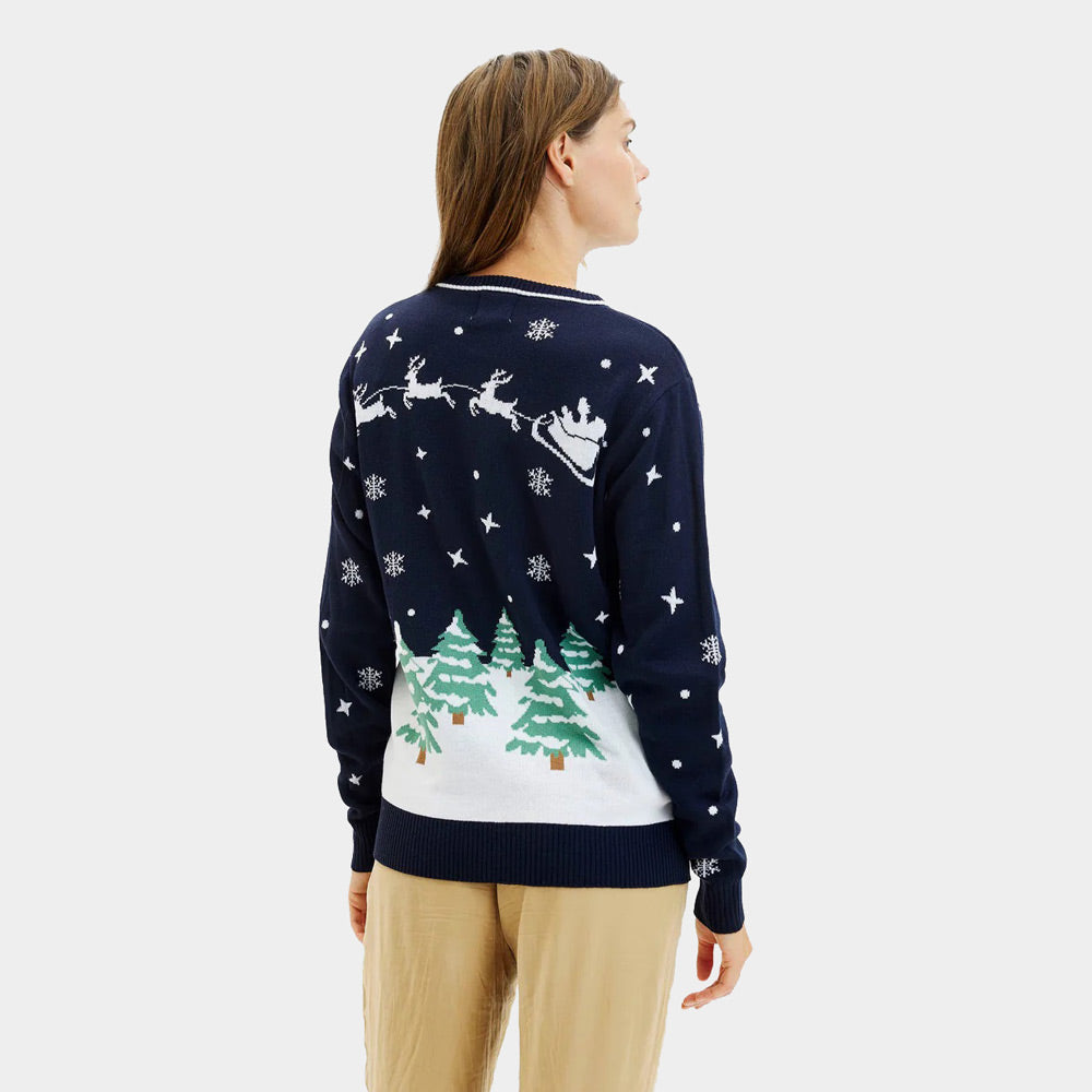 Womens Blue LED light-up Ugly Christmas Sweater Merry Christmas