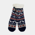 Blue Fuzzy Christmas Socks with Reindeers and Hearts