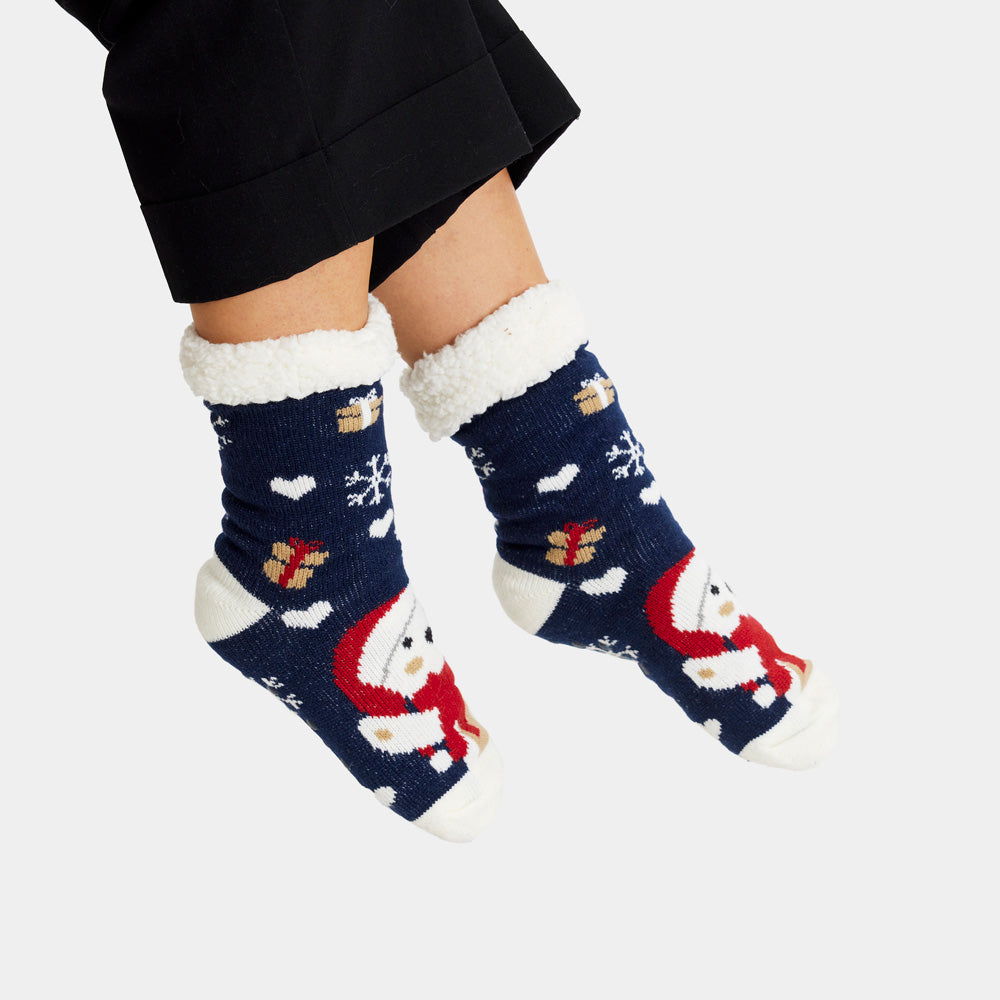 Blue Fuzzy Christmas Socks with Polar Bear