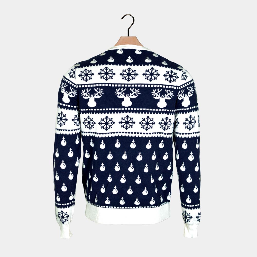 Womens Blue Ugly Christmas Sweater with Reindeer and Snow