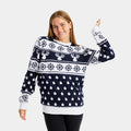 Womens Blue Ugly Christmas Sweater with Reindeer and Snow