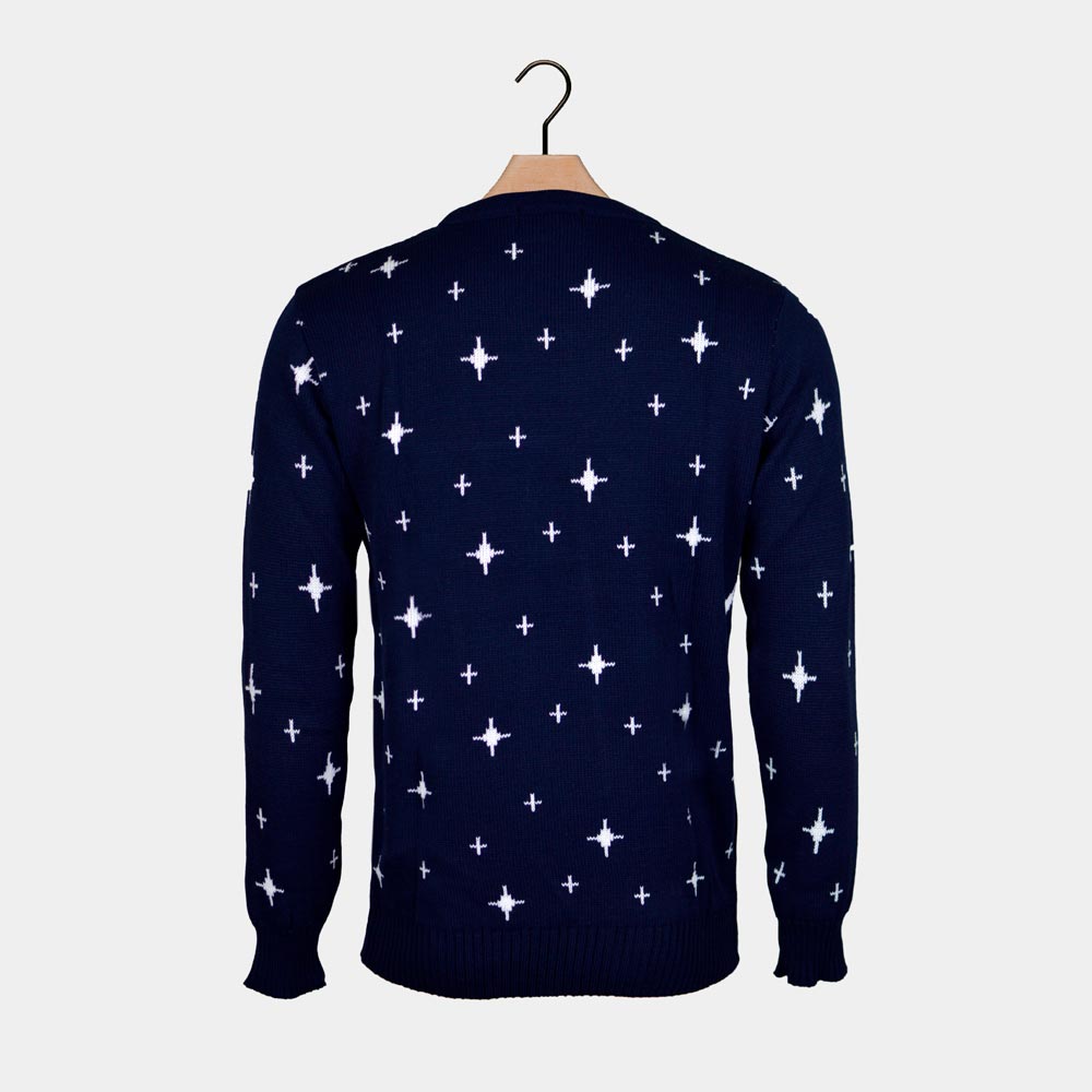 Womens Blue Ugly Christmas Sweater with Reindeer, Christmas Tree and Star