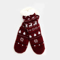 Burgundy Fuzzy Christmas Socks with Reindeers