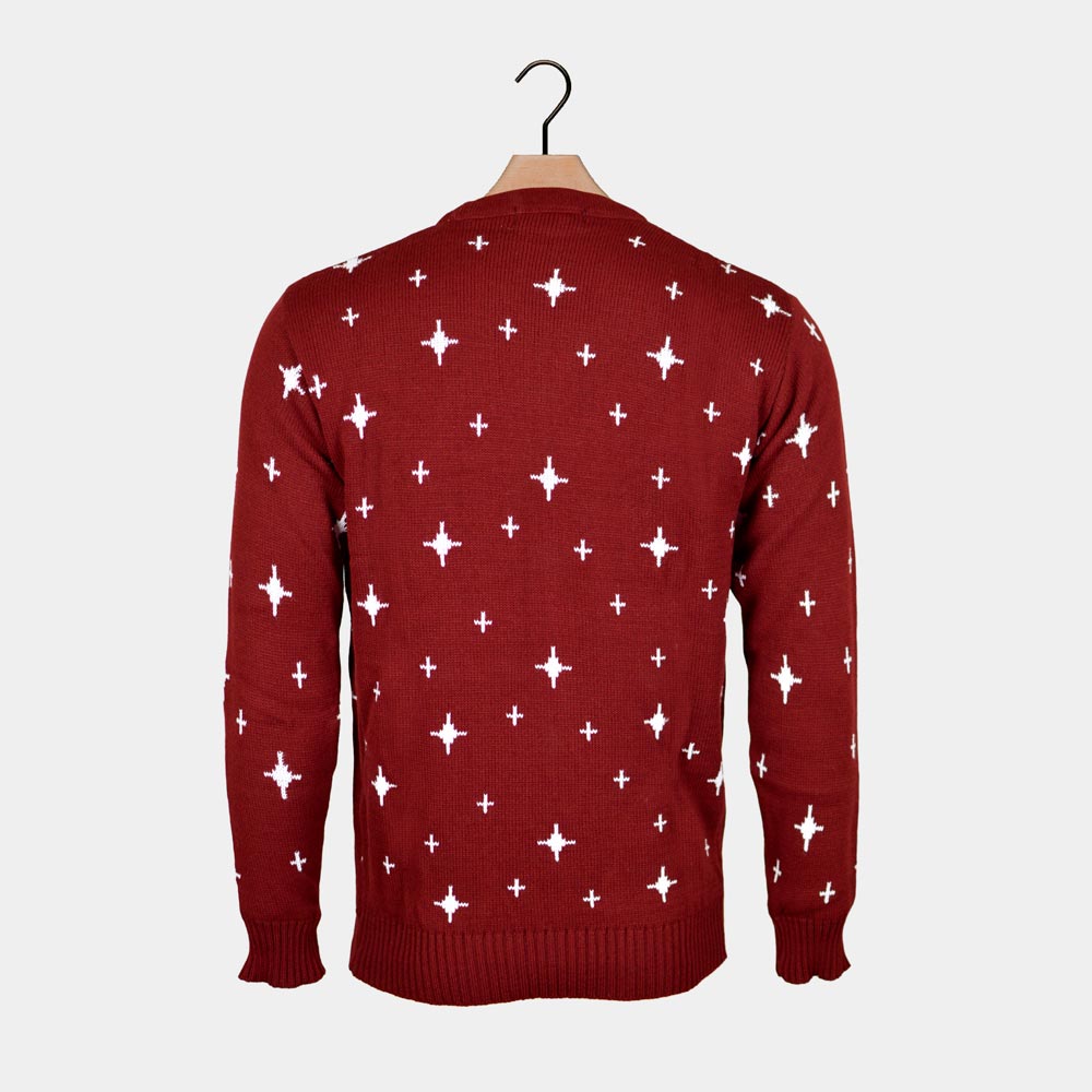 Womens Burgundy Ugly Christmas Sweater with Reindeer, Christmas Tree and Star