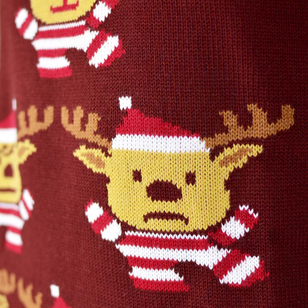 Womens Burgundy Ugly Christmas Sweater with Reindeer, Christmas Tree and Star