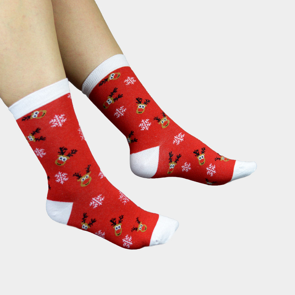 Red Ugly Christmas Socks with Rudolph the Reindeer