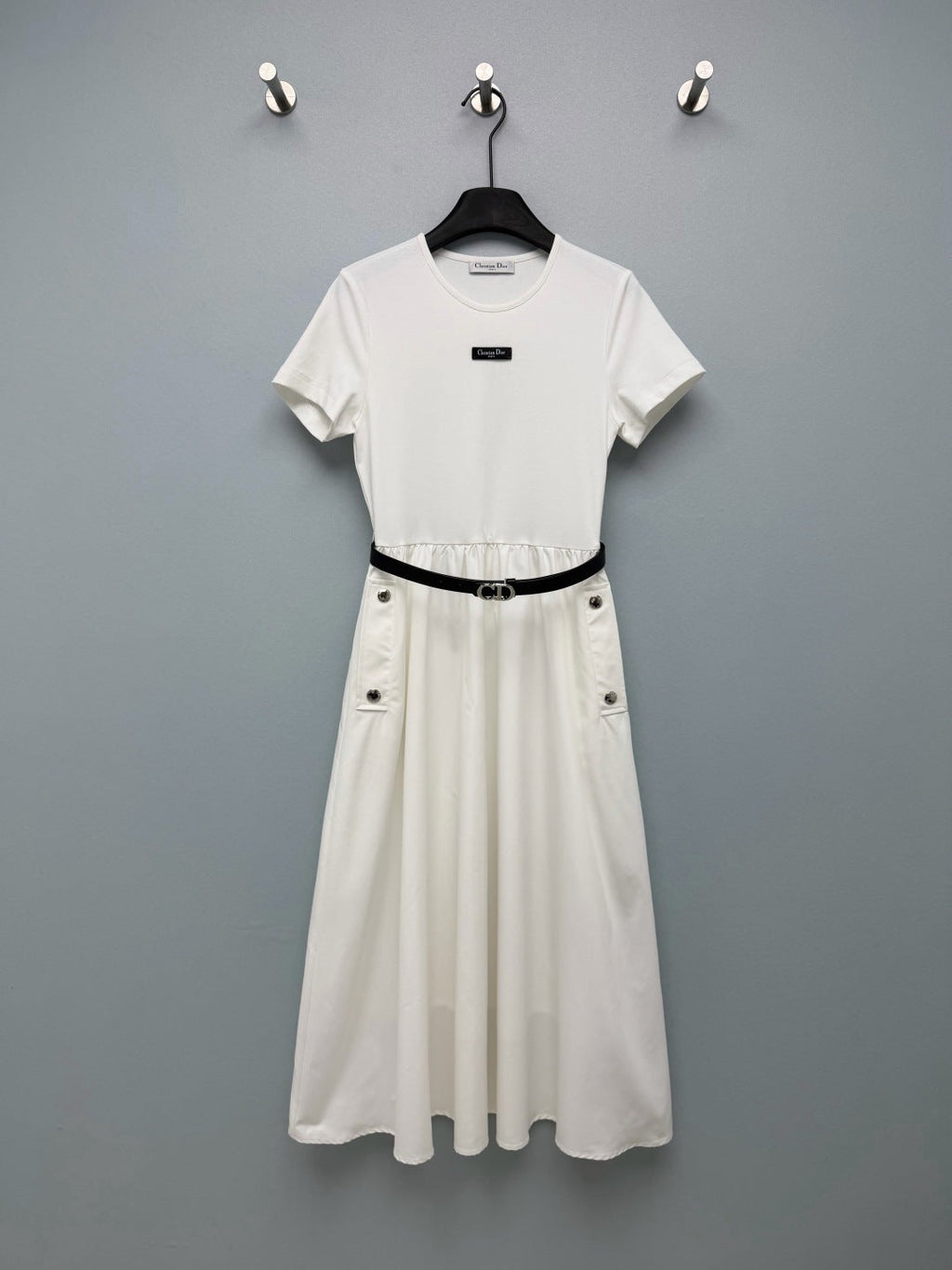 Dior 2026 Short-Sleeve Dress With Belt Polyester Cotton 377818