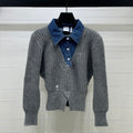 Dior 2026 Denim Patchwork Collared Knit Long-Sleeve Top Wool 779595