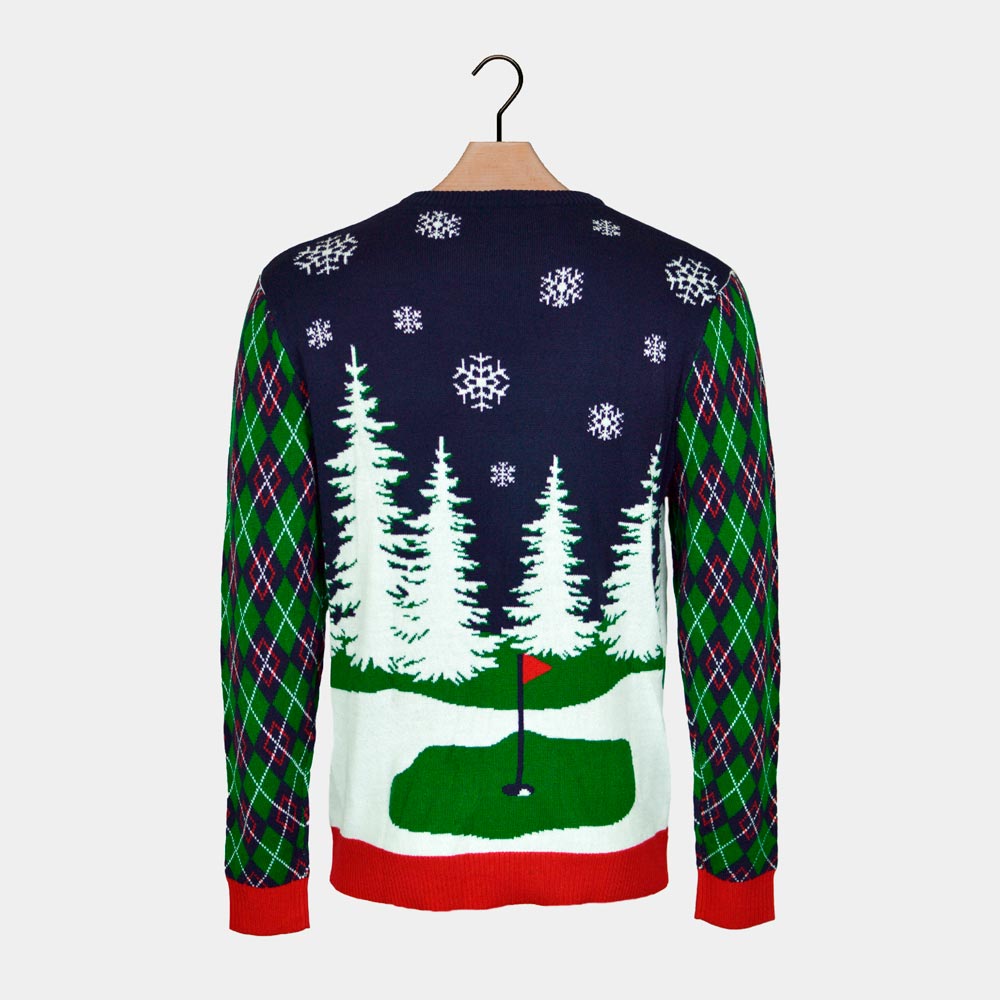 Womens LED light-up Ugly Christmas Sweater with Santa playing Golf