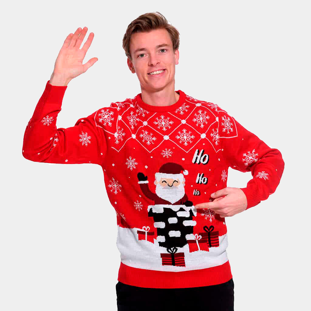 Womens Ugly Christmas Sweater with Santa Coming through the Chimney
