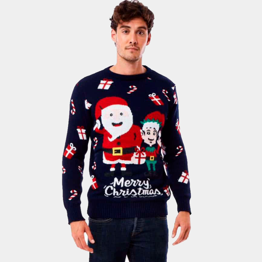 Womens Ugly Christmas Sweater with Santa and Elf
