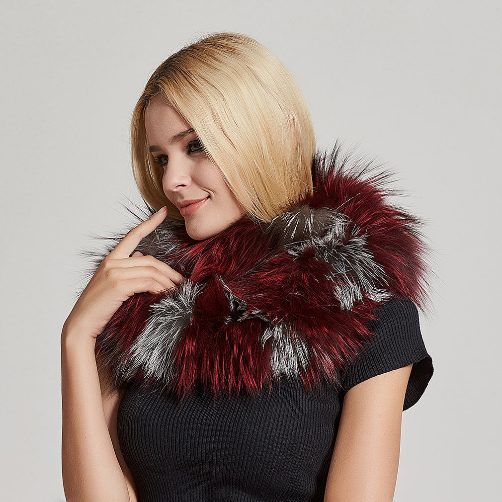 Fur Story FS17502 Womens Infinity Scarf for Winter Fox Fur Scarf Neck Warmer Fur Wrap Shawl