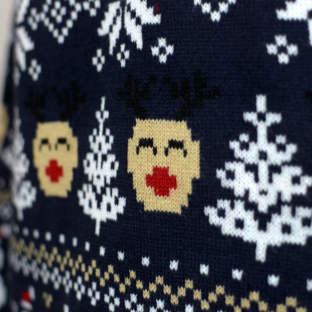 Womens Blue Ugly Christmas Sweater with Snowmen and Trees