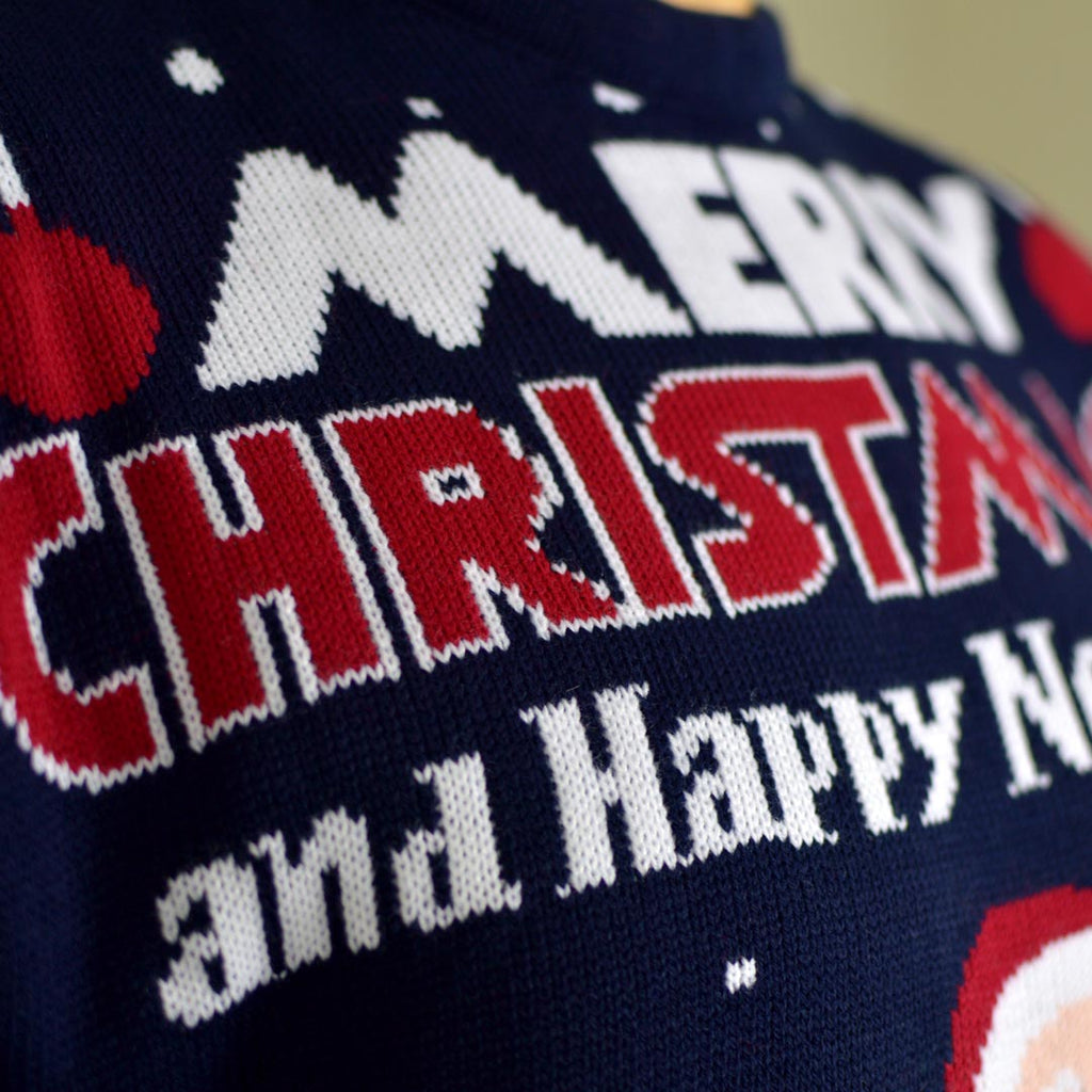 Womens Ugly Christmas Sweater Merry Christmas and Happy New Year