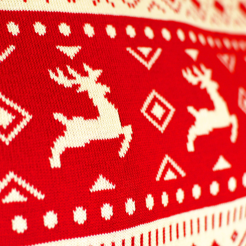 Womens Red & Beige Organic Cotton Ugly Christmas Sweater with Hearts