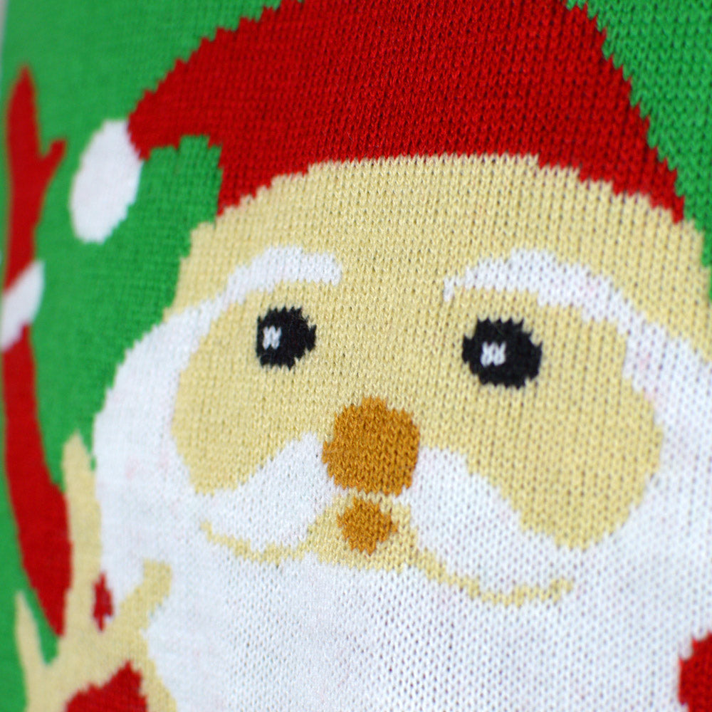 Womens Red Ugly Christmas Sweater with Santa and Reindeer Greeting