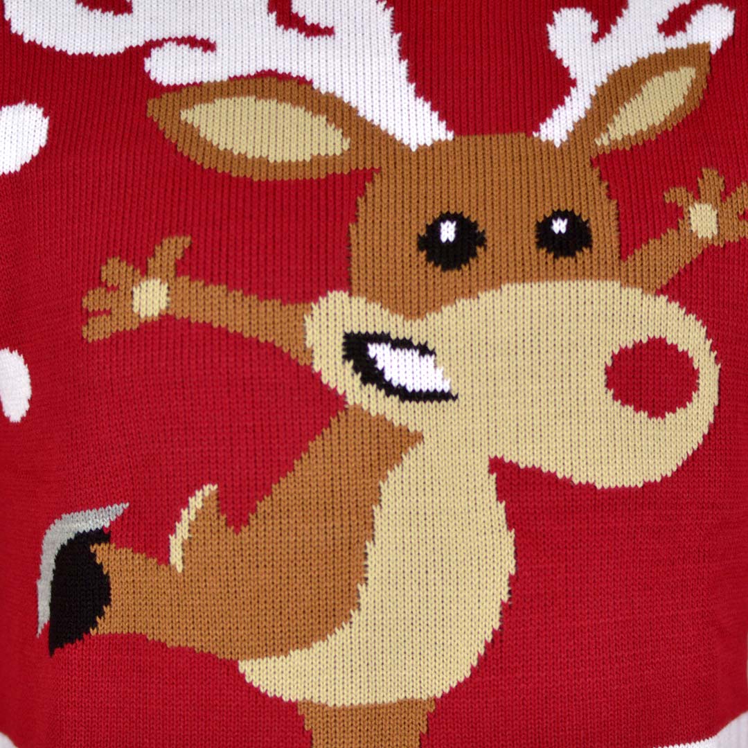 Womens Red Ugly Christmas Sweater with Skating Reindeer