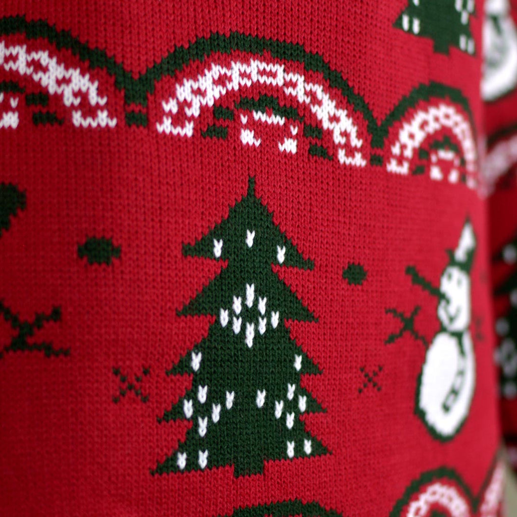 Womens Red Ugly Christmas Sweater with Trees and Snowmen