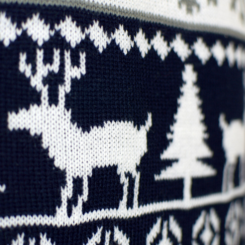 Womens Ugly Christmas Sweater with Reindeer and Trees Strips