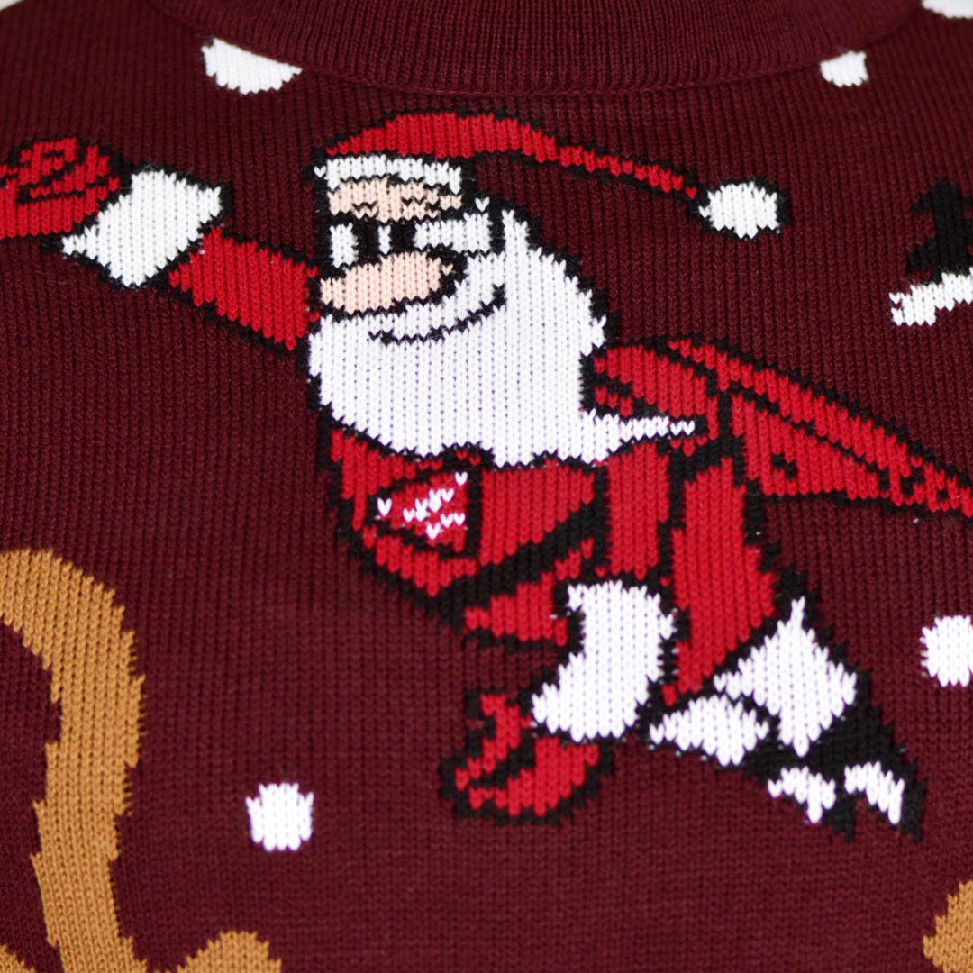 Womens Ugly Christmas Sweater with Batman Rudolph and Superman Santa