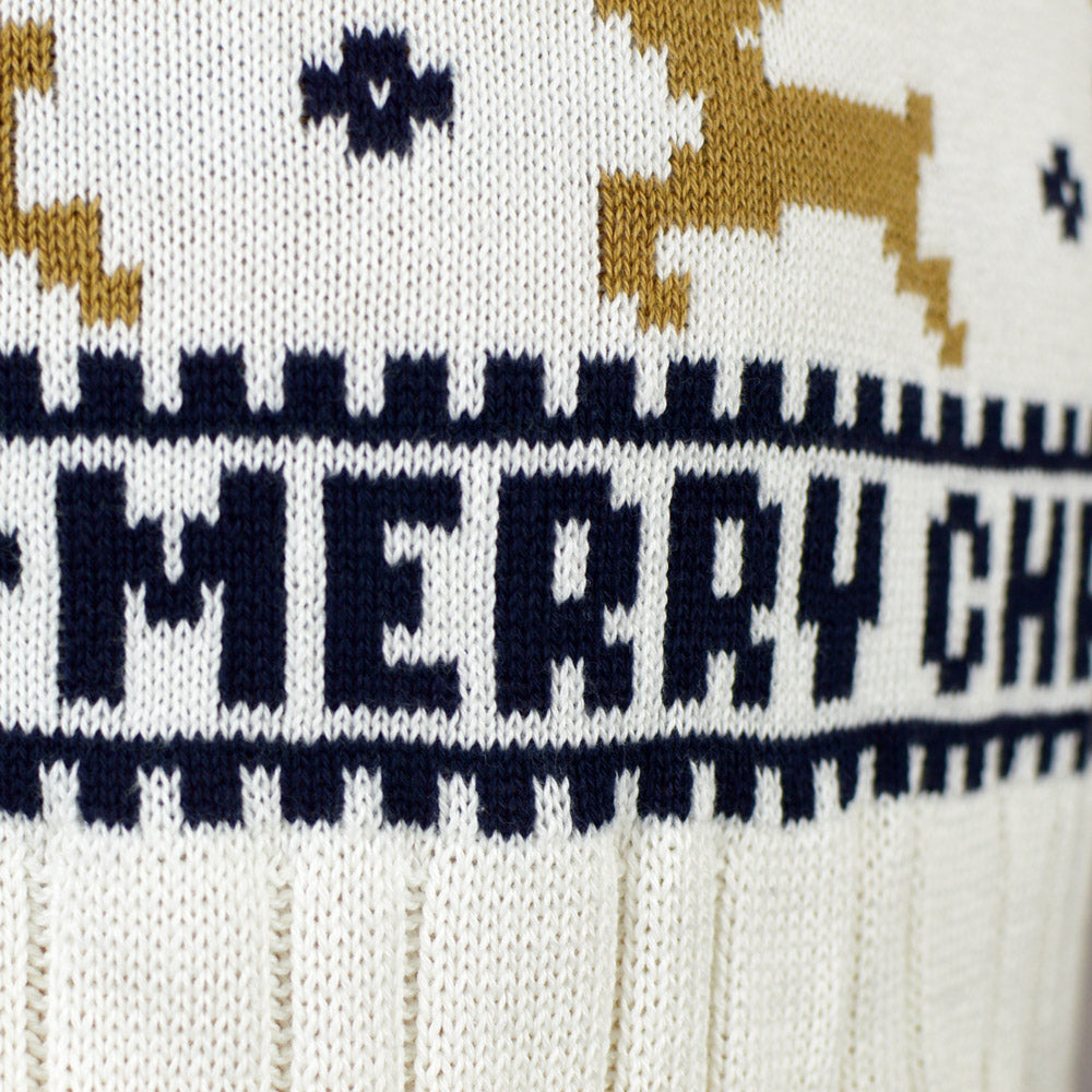 Womens Classy White Organic Cotton Ugly Christmas Sweater with Reindeer