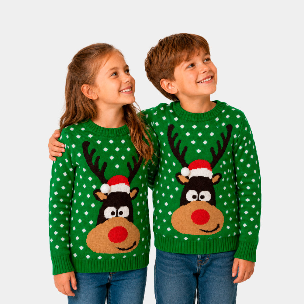 Womens Green 3D Cotton Ugly Christmas Sweater ¨C Reindeer with Santas hat