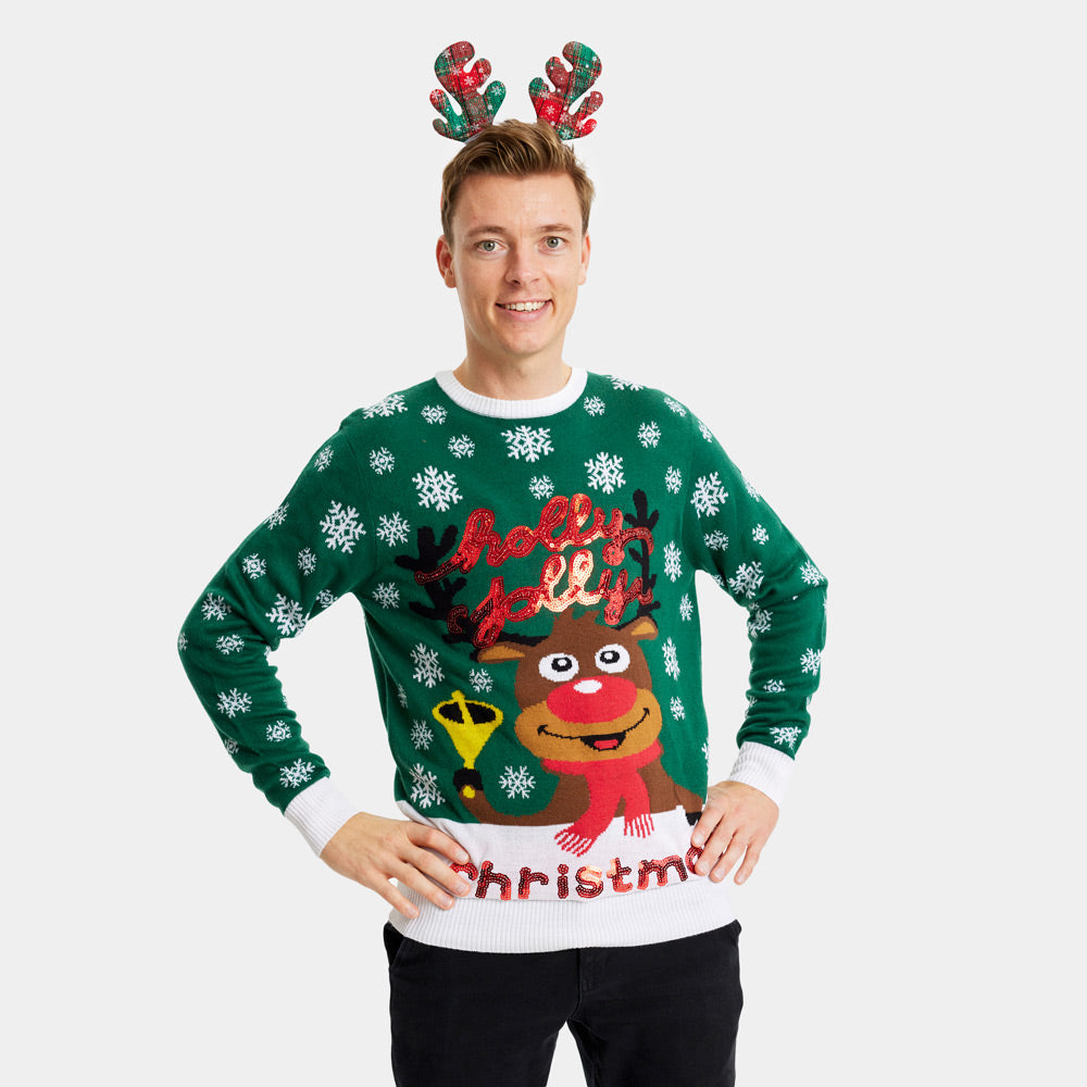Womens Green Ugly Christmas Sweater Holly Jolly with Sequins