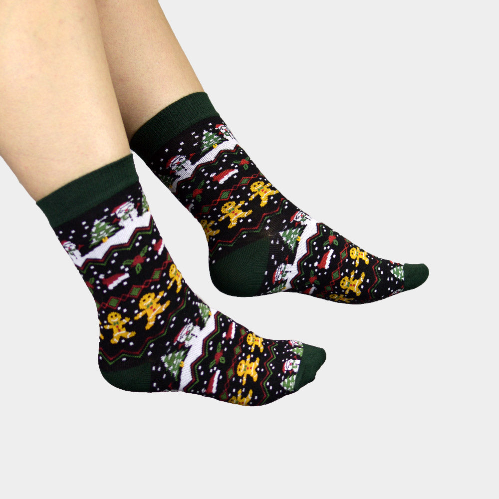 Green Unisex Ugly Christmas Socks with Gingerbread
