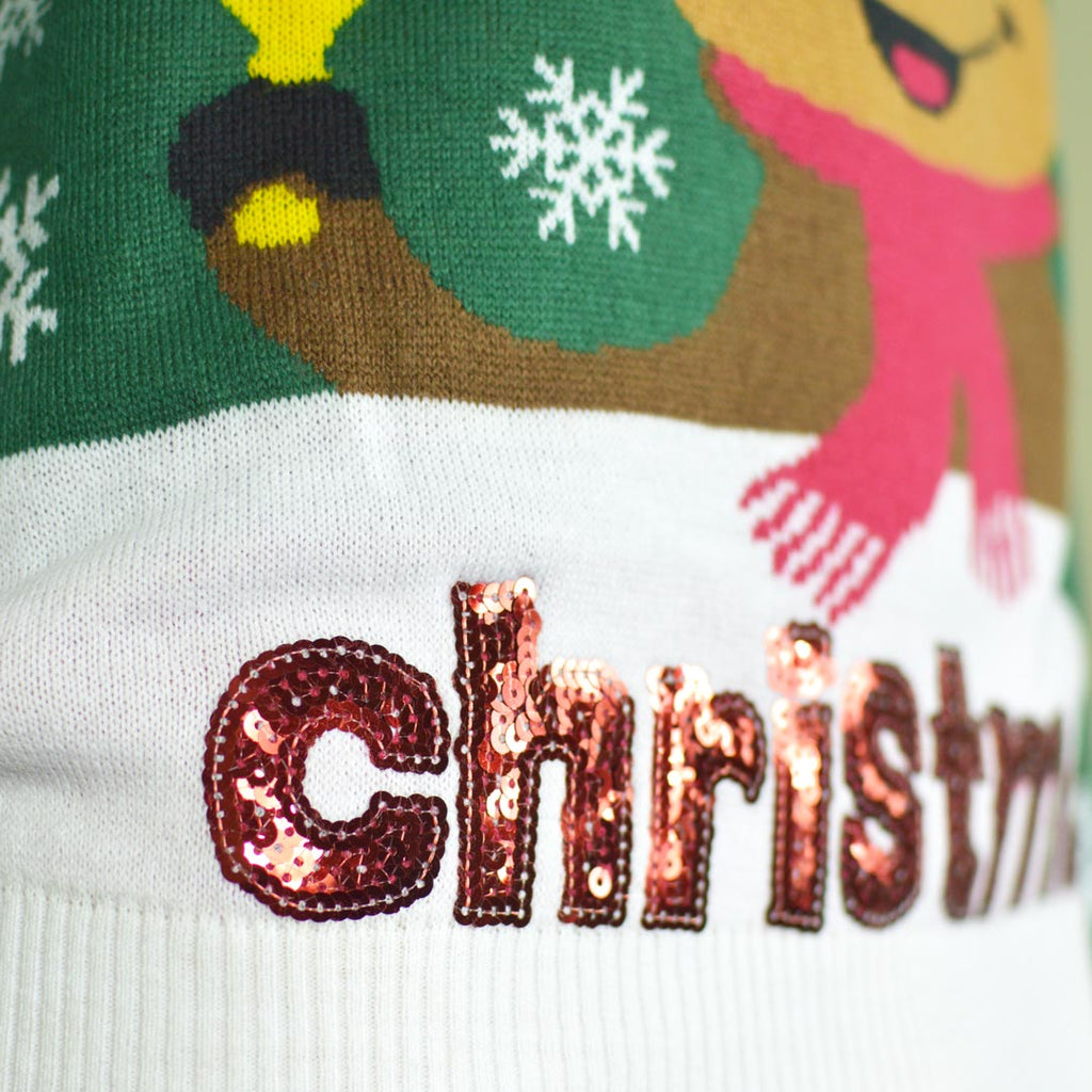 Womens Green Ugly Christmas Sweater Holly Jolly with Sequins