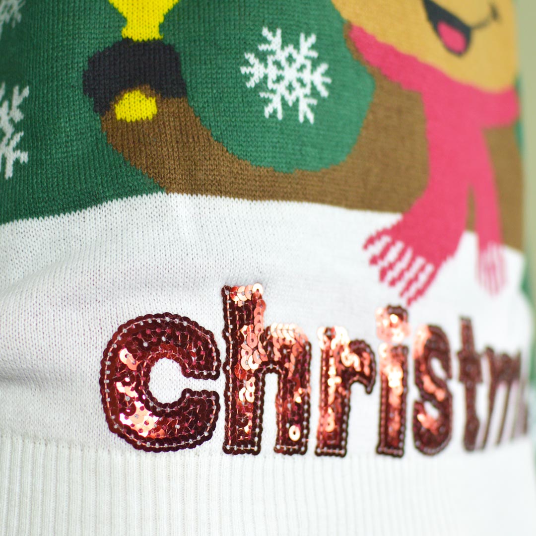 Womens Green Ugly Christmas Sweater Holly Jolly with Sequins