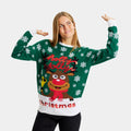 Womens Green Ugly Christmas Sweater Holly Jolly with Sequins