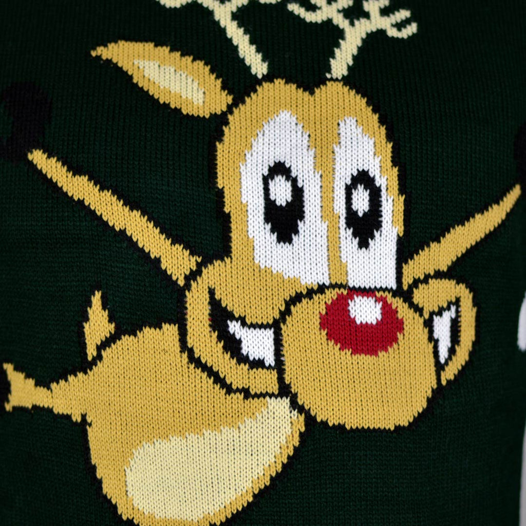 Womens Green Ugly Christmas Sweater with skating Reindeer