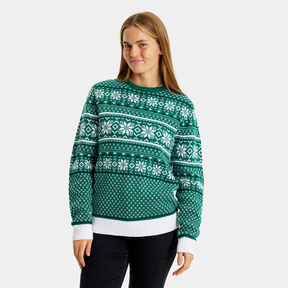 Womens Classy Green and White Ugly Christmas Sweater