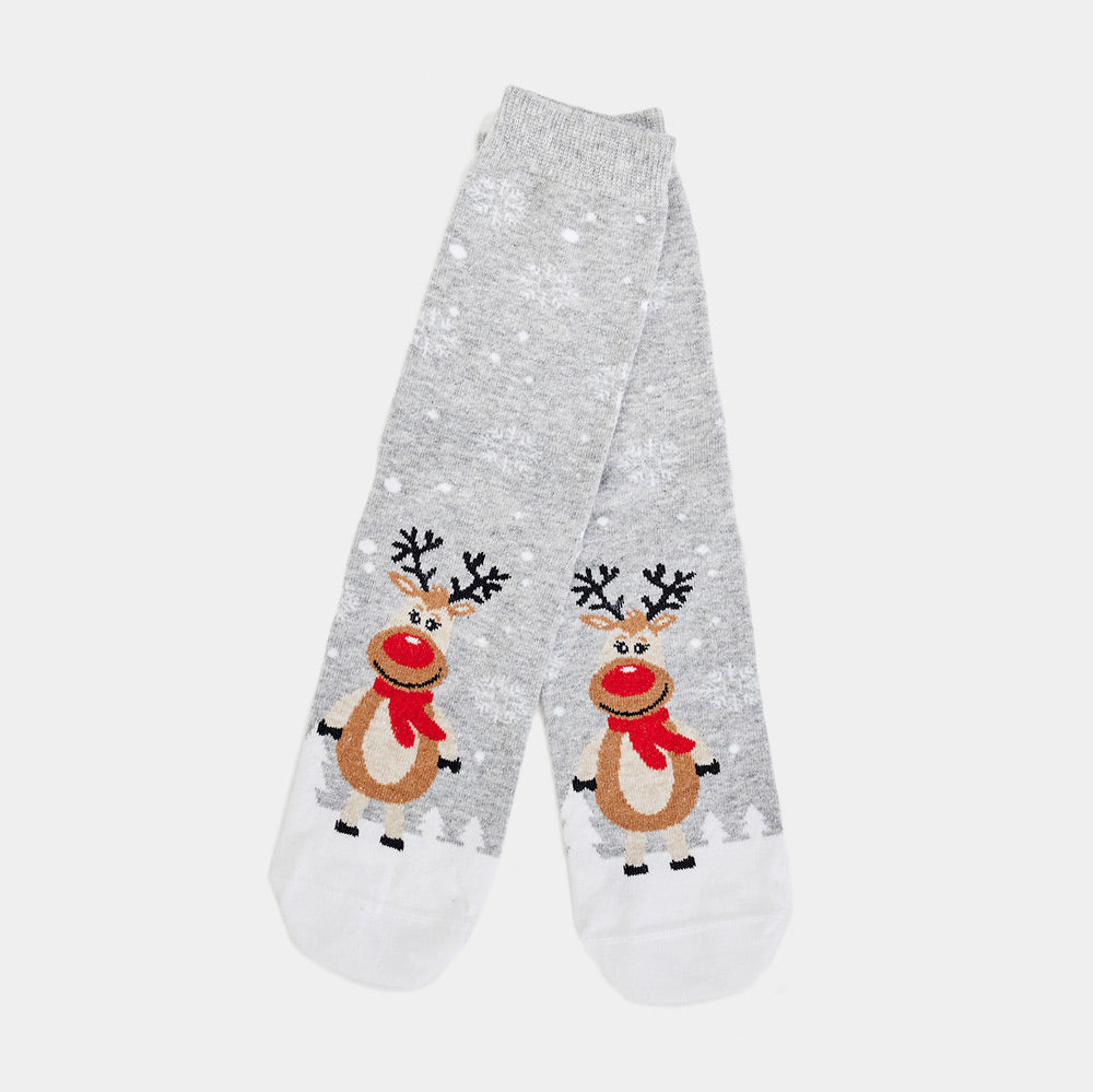 Grey Unisex Ugly Christmas Socks Cute Reindeers