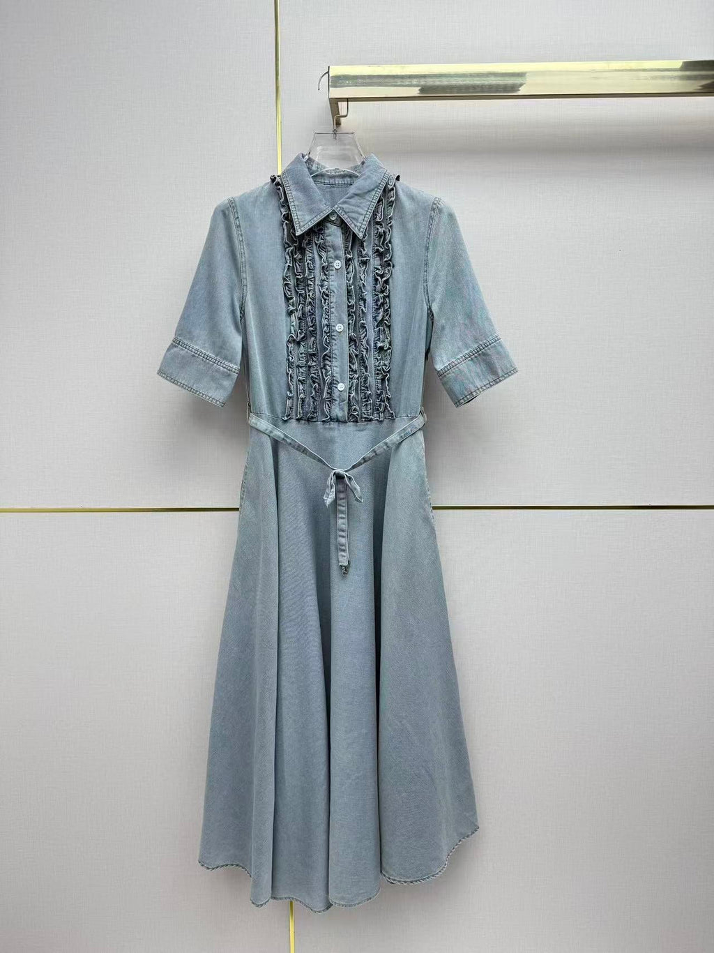 Dior 2026 Denim Ruffled Trim Dress Cotton 380464