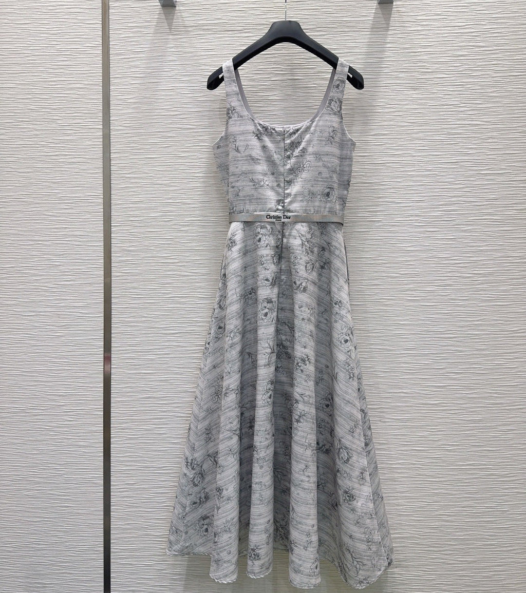 Dior 2026 Printed Vest Dress White Gray Polyester