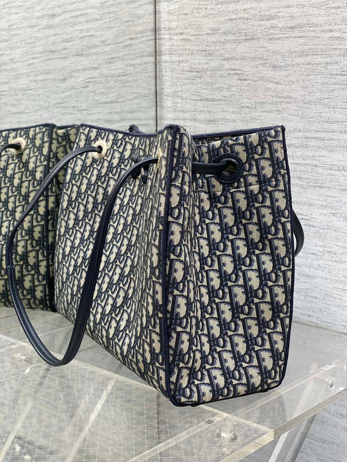 Dior 2026 Medium Shopping Bag 37cm Blue Beige Canvas Leather 284285