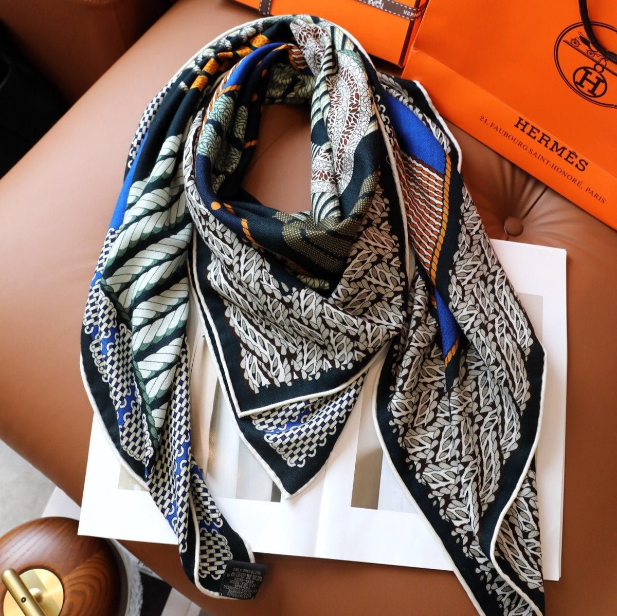 Dressage Tressage Scarf 140 CM Black Colorful Silk 404009