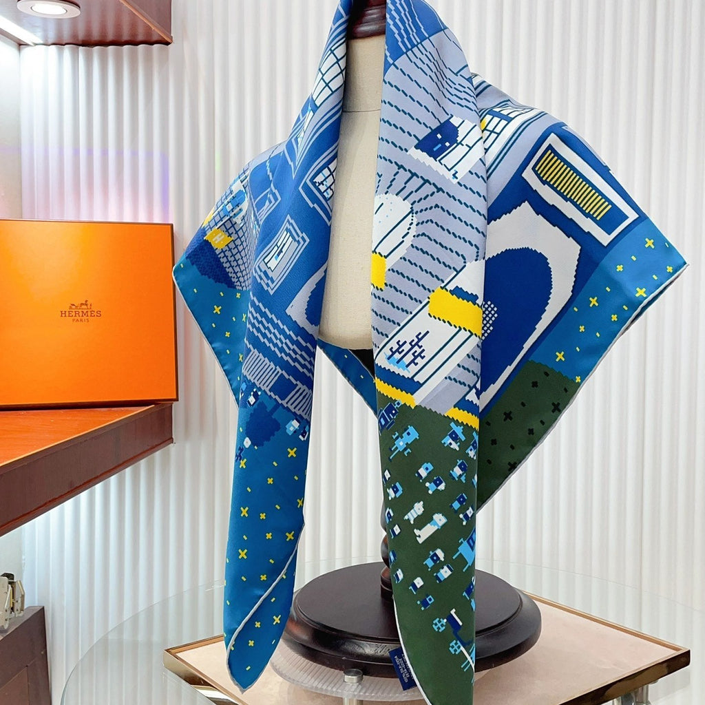 Faubourg Party Scarf 90 CM In Blue Colorful Silk Twill 198582