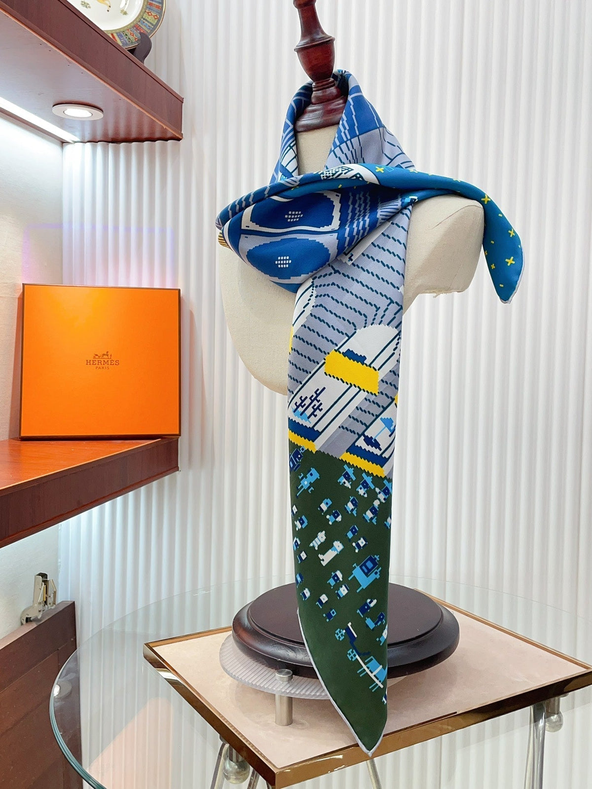 Faubourg Party Scarf 90 CM In Blue Colorful Silk Twill 198582