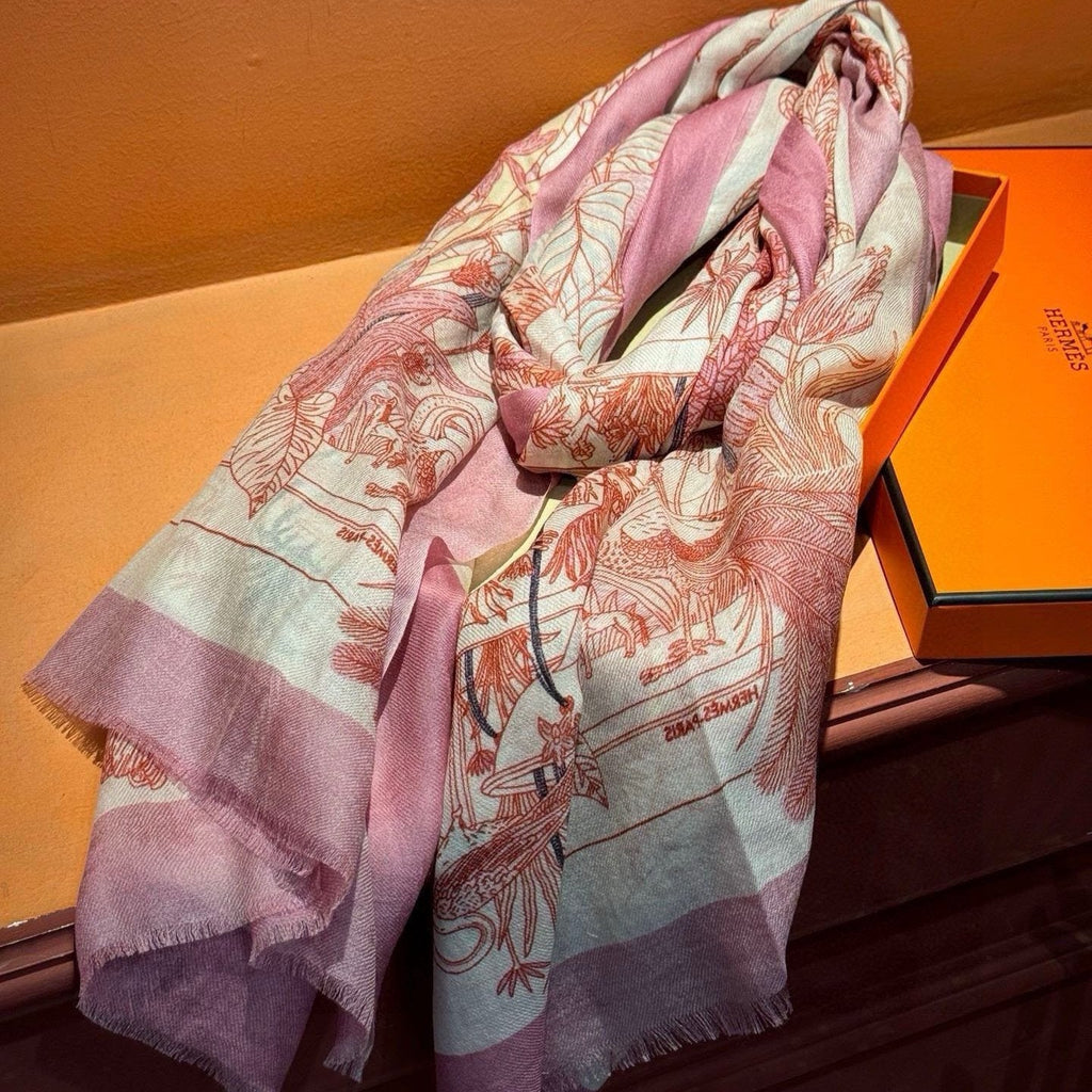 EXOTIC PARADISE CASHMERE SCARF 200 CM CREPE PINK MIX COLORFUL CASHMERE
