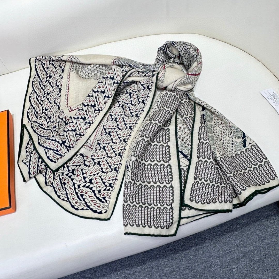 Dressage Tressage Shawl 140 CM In White Black Colorful Silk