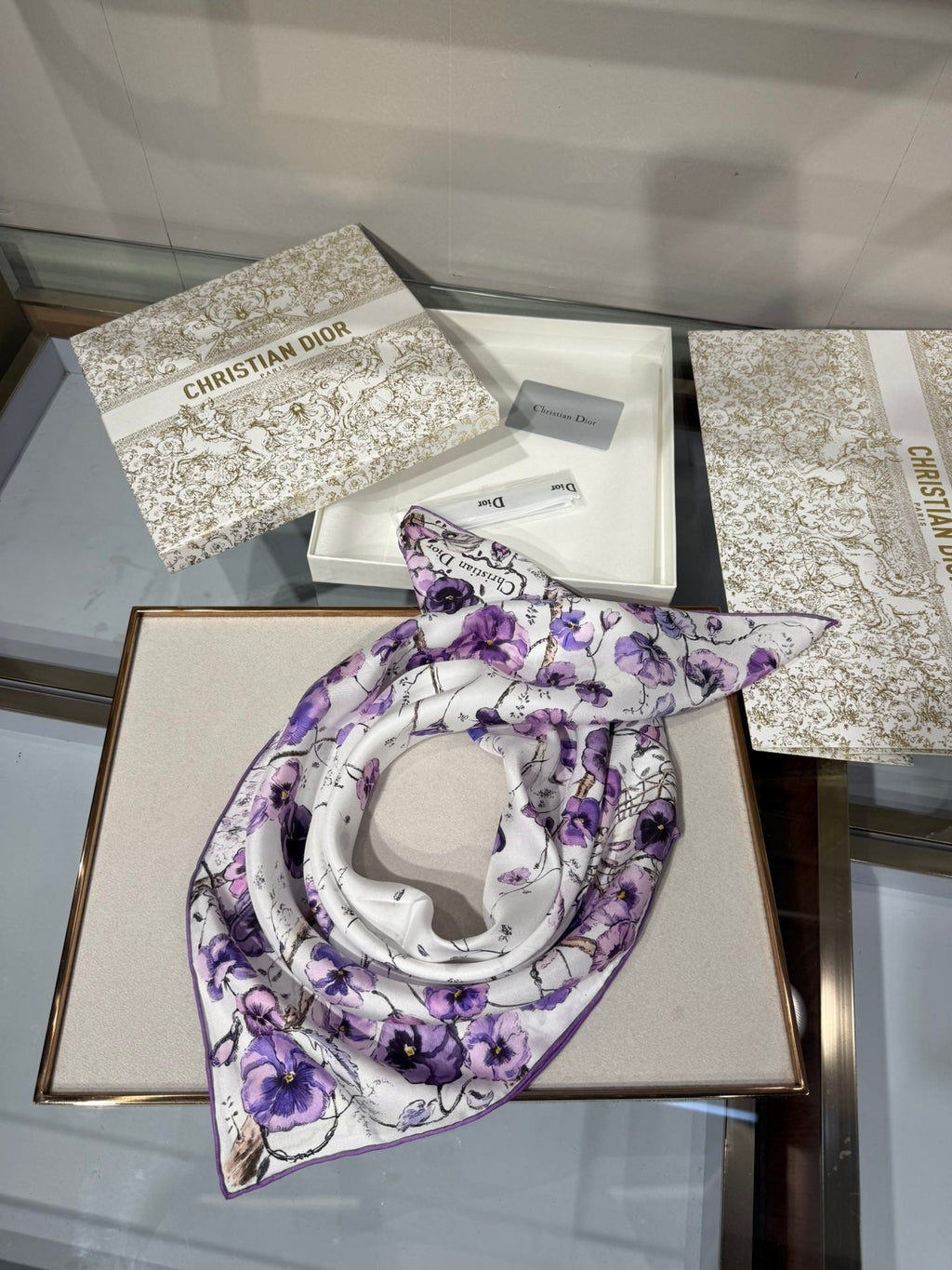 Dior 2026 Le Bal des Fleurs Scarf 70cm Purple Silk 186956