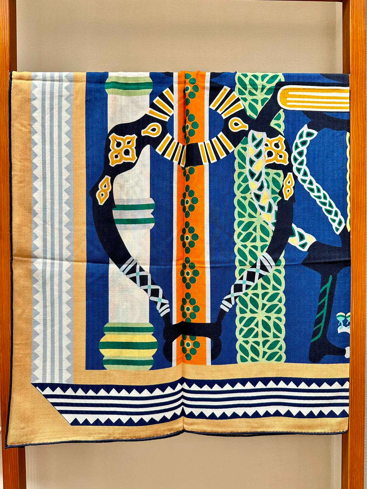 Fantaisie dEtriers Scarf 140 CM Green Mix Blue Colorful Silk